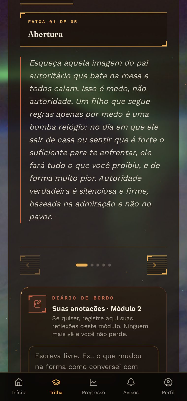 Tela de um módulo aberto, com título, tempo de leitura e o texto do conteúdo